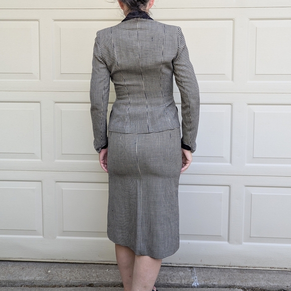 1940's HOUNDSTOOTH WOOL SKIRT SUIT jacket set 40's XS S - Picture 8 of 13